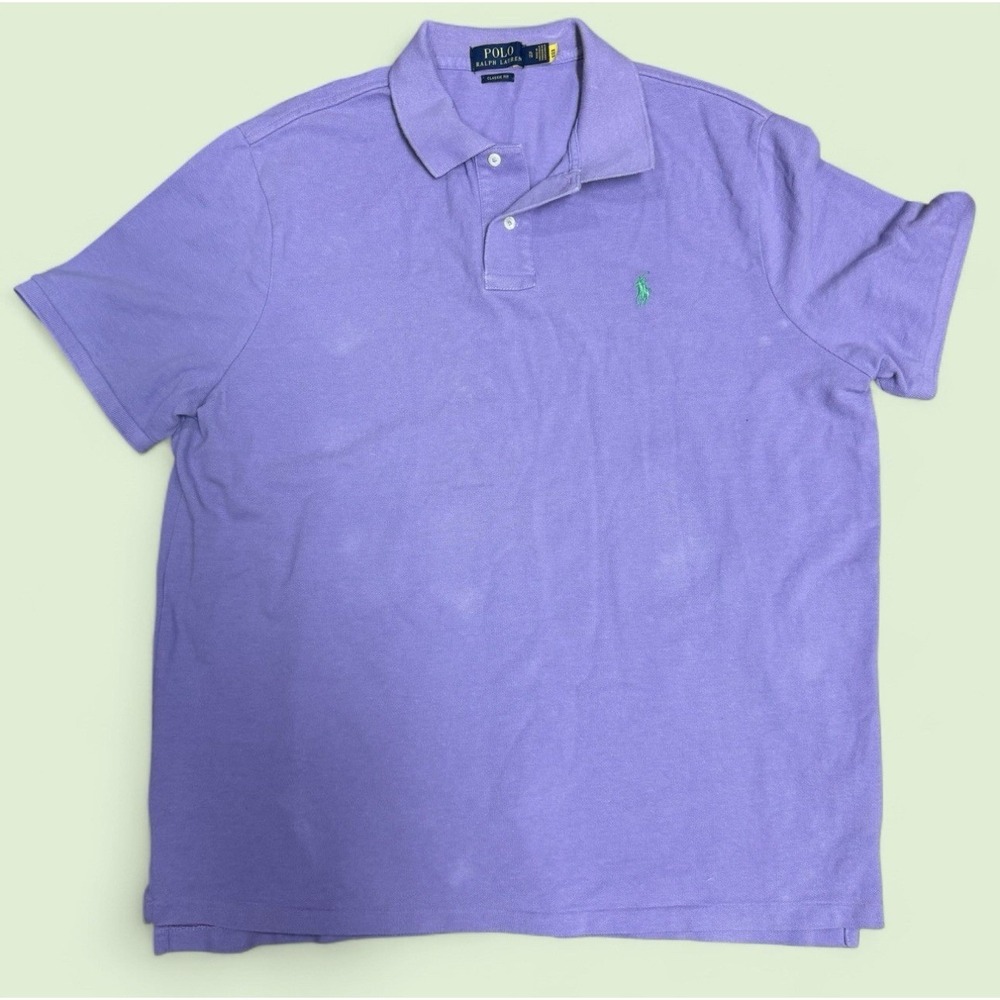 Polo Ralph Lauren Classic Fit Lavender Polo Shirt XL Green Pony Modern QR Tag